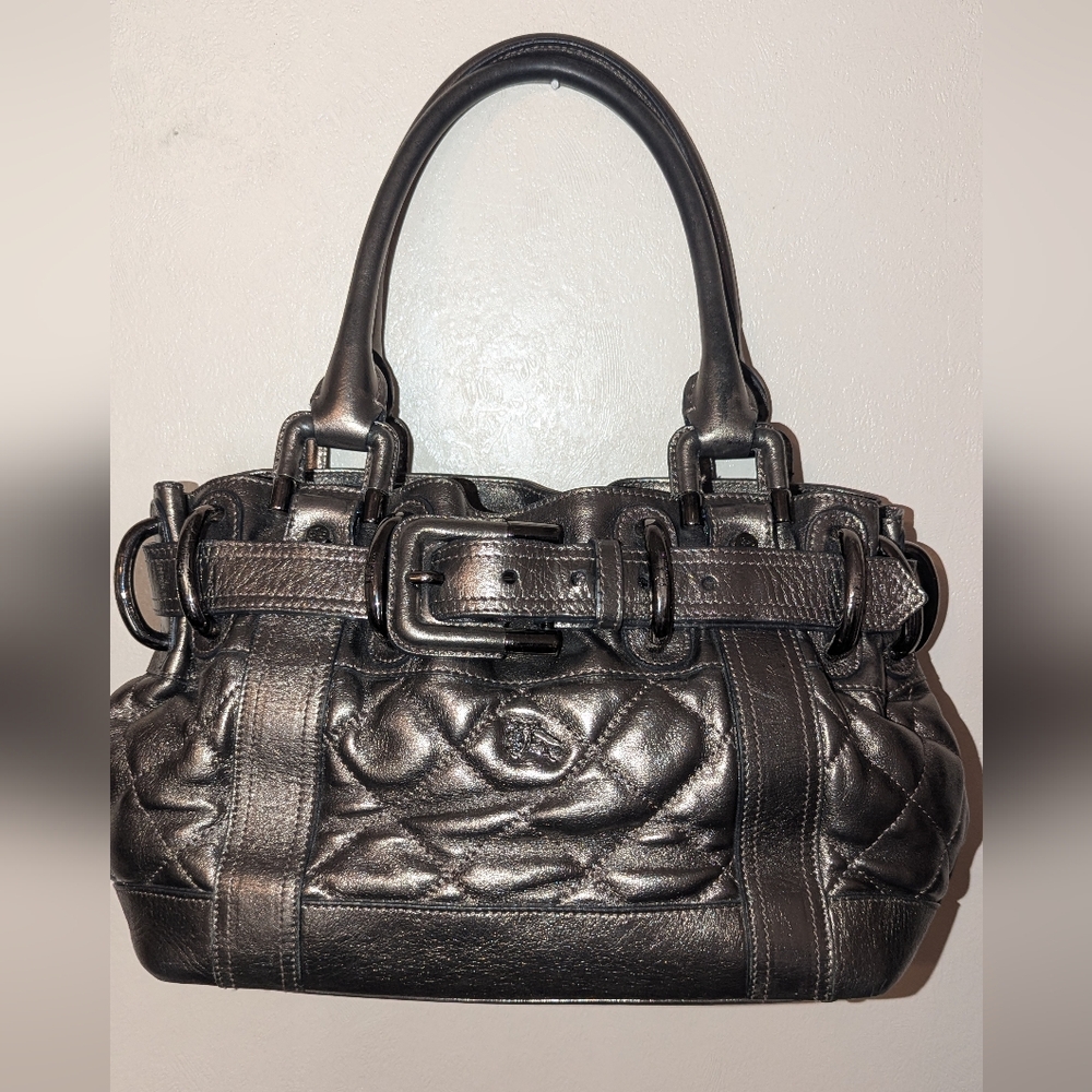 Burberry Prorsum Beaton Bag Quilted Leather Metalic Pewter Shoulder Bag COA